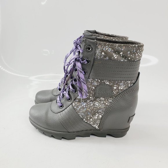 Sorel Girl's Gray Lexie NY2323-052 Wedge Waterproof Ankle Winter Boots Size 4 - Picture 2 of 8